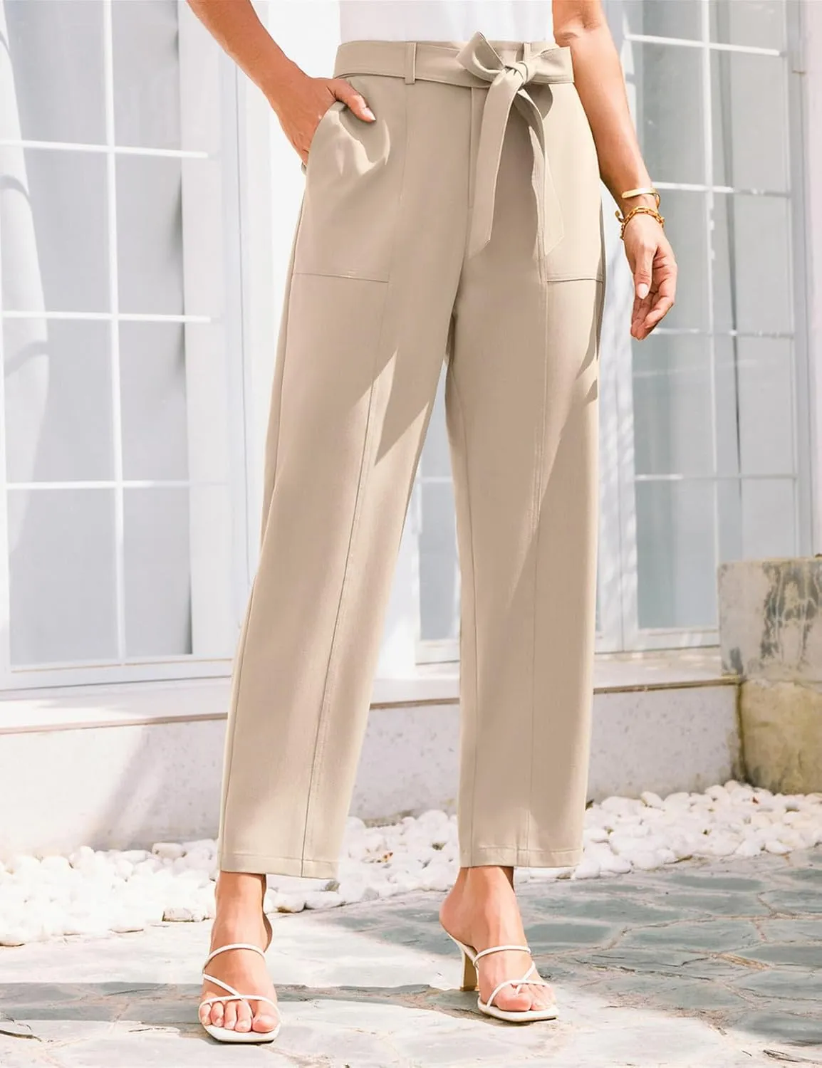 GRACE KARIN Women's Pants Business Straight Leg Cigarette Pants with Elastic Waist