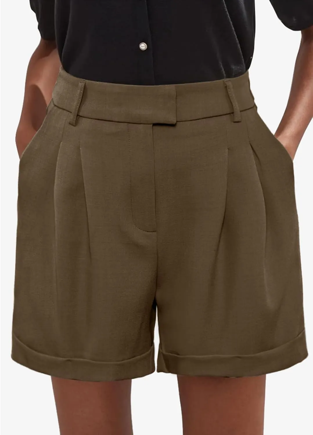 Gracyoga Shorts for Women Trendy Summer Elastic High Waisted Wide Leg Casual Short Loose Cuffed Hem Work Trouser Shorts
