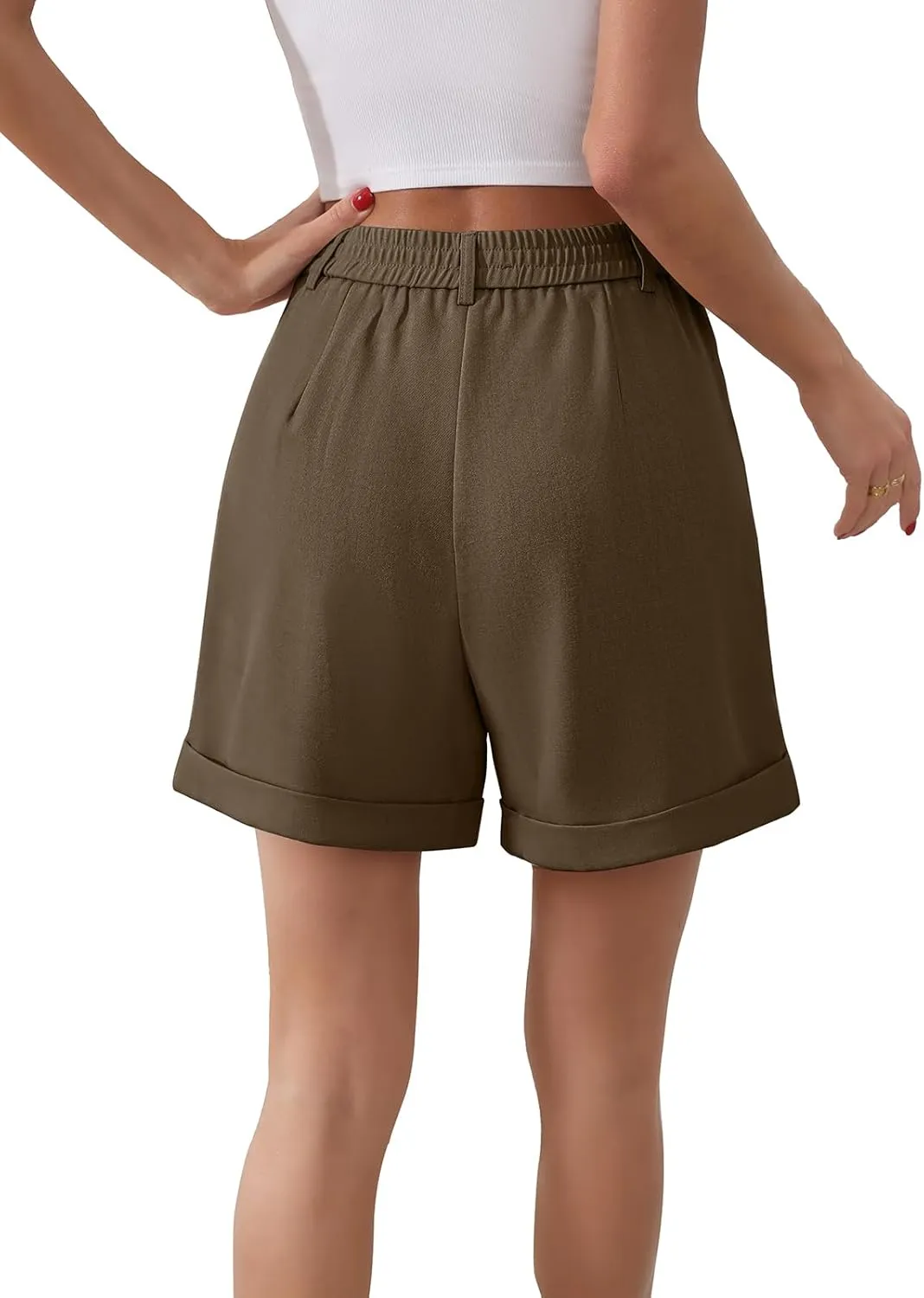 Gracyoga Shorts for Women Trendy Summer Elastic High Waisted Wide Leg Casual Short Loose Cuffed Hem Work Trouser Shorts