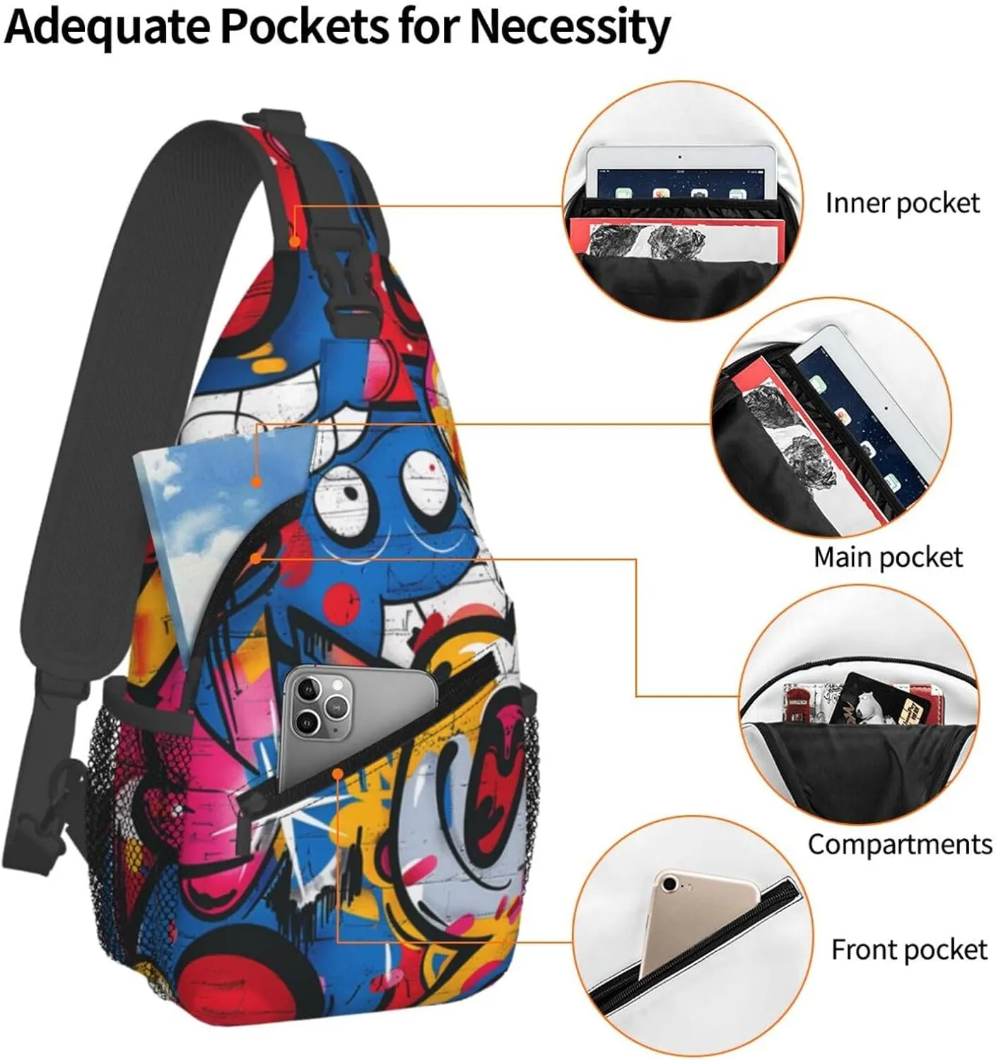 Graffiti Art Crossbody Sling Bag For Women Men Fashion Chest Bag Shoulder Bag Sling Backpack Travel Hiking Casual Sport Daypack