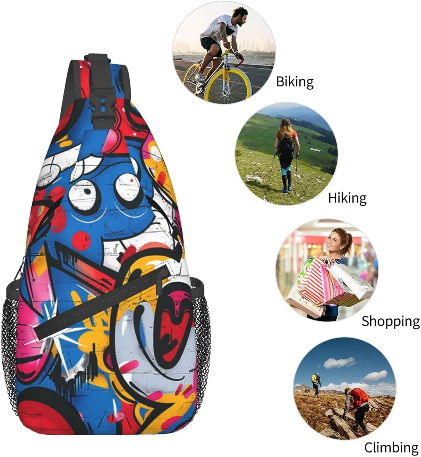 Graffiti Art Crossbody Sling Bag For Women Men Fashion Chest Bag Shoulder Bag Sling Backpack Travel Hiking Casual Sport Daypack