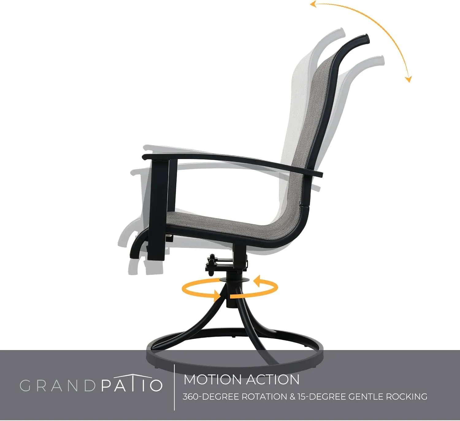 Grand patio Patio Dining Set for 4, Outdoor Dining Set with 4-Piece Mesh Sling Swivel Patio Rocking Chairs, 1-Piece Square Woodgrain Dining Table with 1.5'' Umbrella Hole, Mixed Coffee