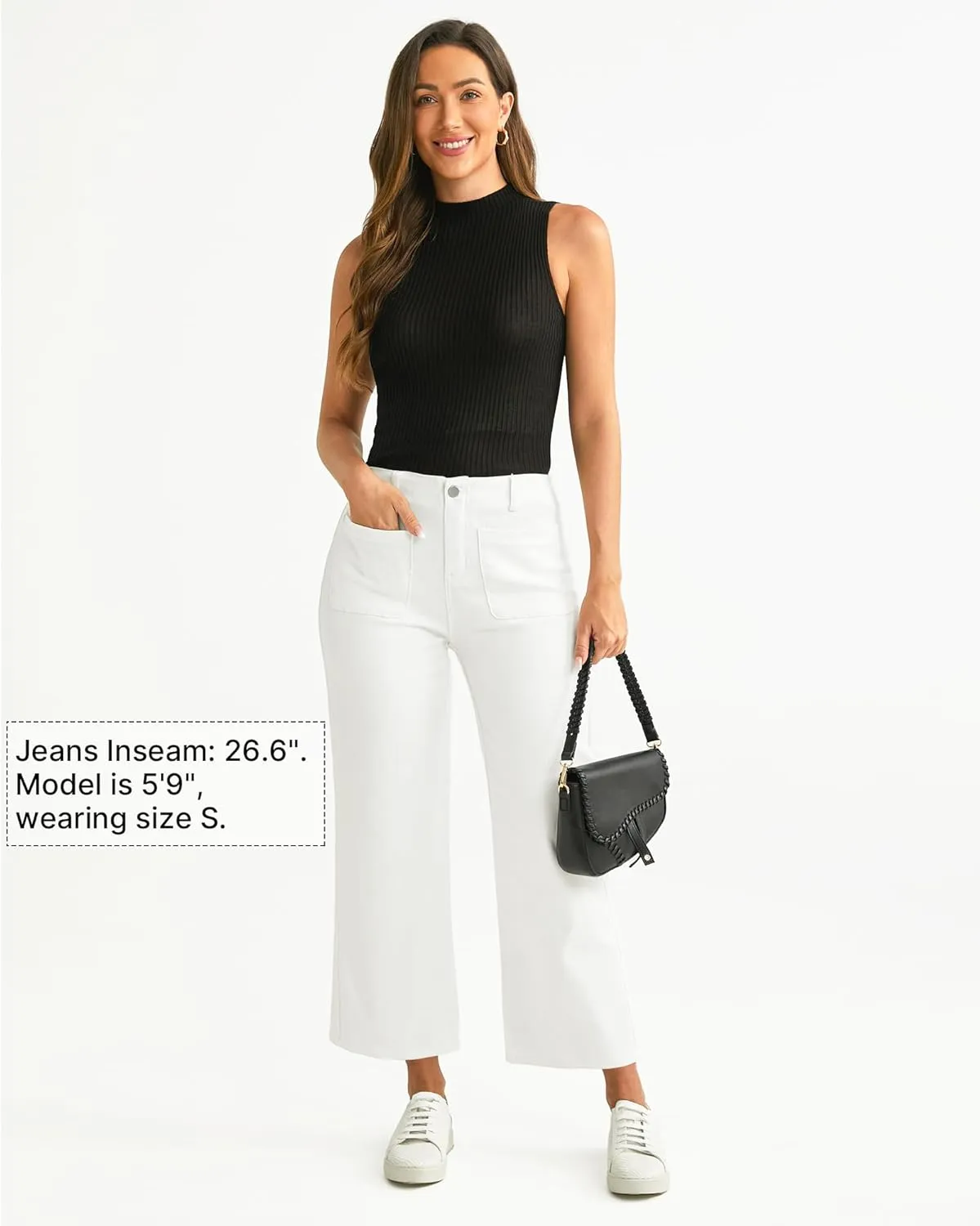 GRAPENT Wide Leg Jeans for Women High Waisted Straight Leg Stretchy Cropped Denim Pants with Pockets Jean Trousers