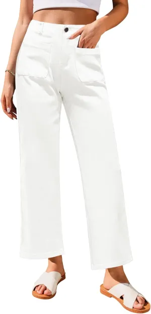 GRAPENT Wide Leg Jeans for Women High Waisted Straight Leg Stretchy Cropped Denim Pants with Pockets Jean Trousers