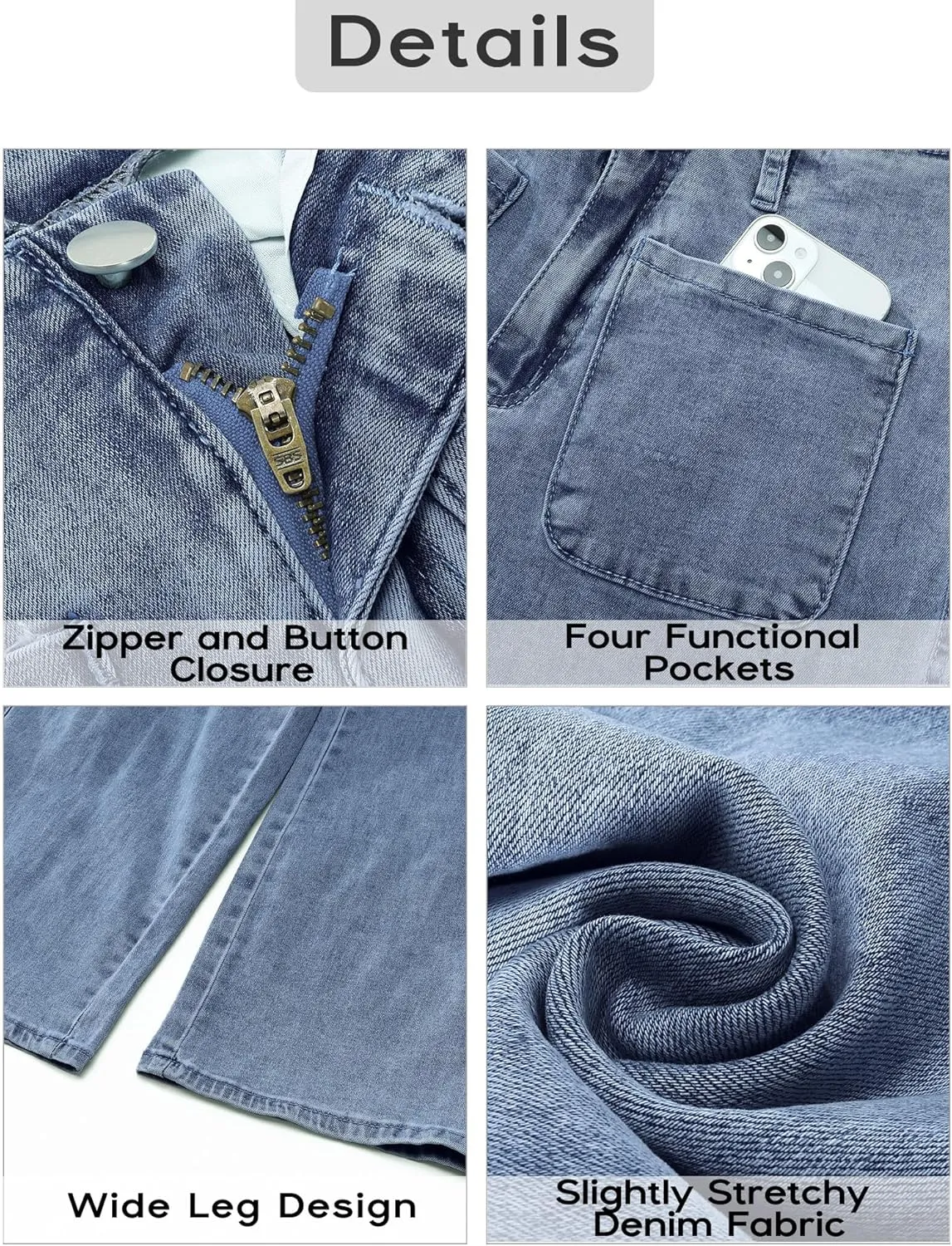 GRAPENT Wide Leg Jeans for Women High Waisted Straight Leg Stretchy Cropped Denim Pants with Pockets Jean Trousers