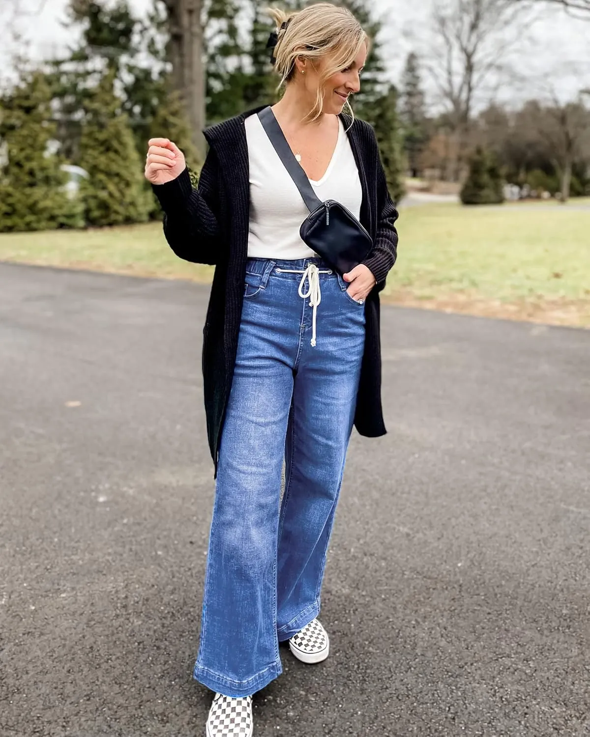 GRAPENT Wide Leg Jeans for Women Stretch High Wasited Elastic Waist Bell Bottom Baggy Y2K Pants