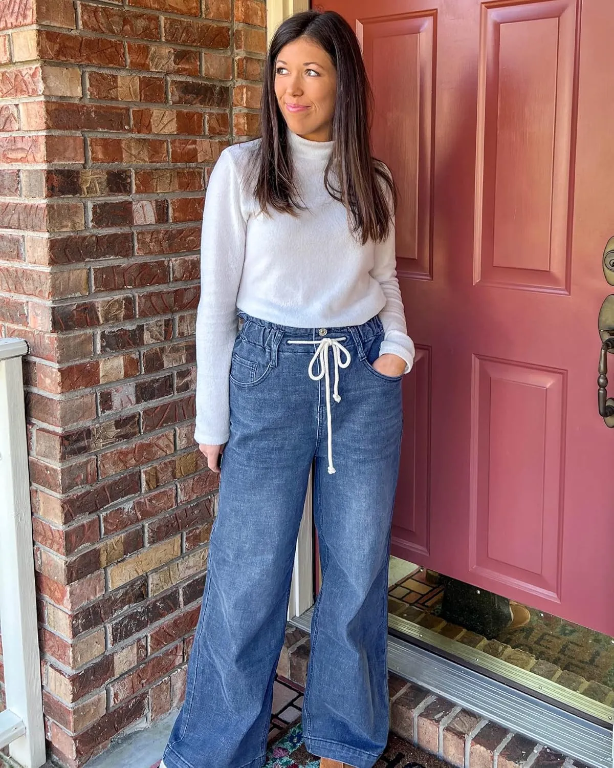 GRAPENT Wide Leg Jeans for Women Stretch High Wasited Elastic Waist Bell Bottom Baggy Y2K Pants