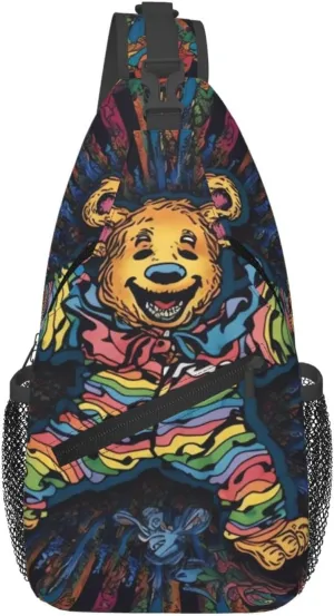 Grateful Dancing Bear Sling Bag Backpack For Men Cross Chest Bag Crossbody Shoulder Bag Travel Hiking Daypack, Black, One Size