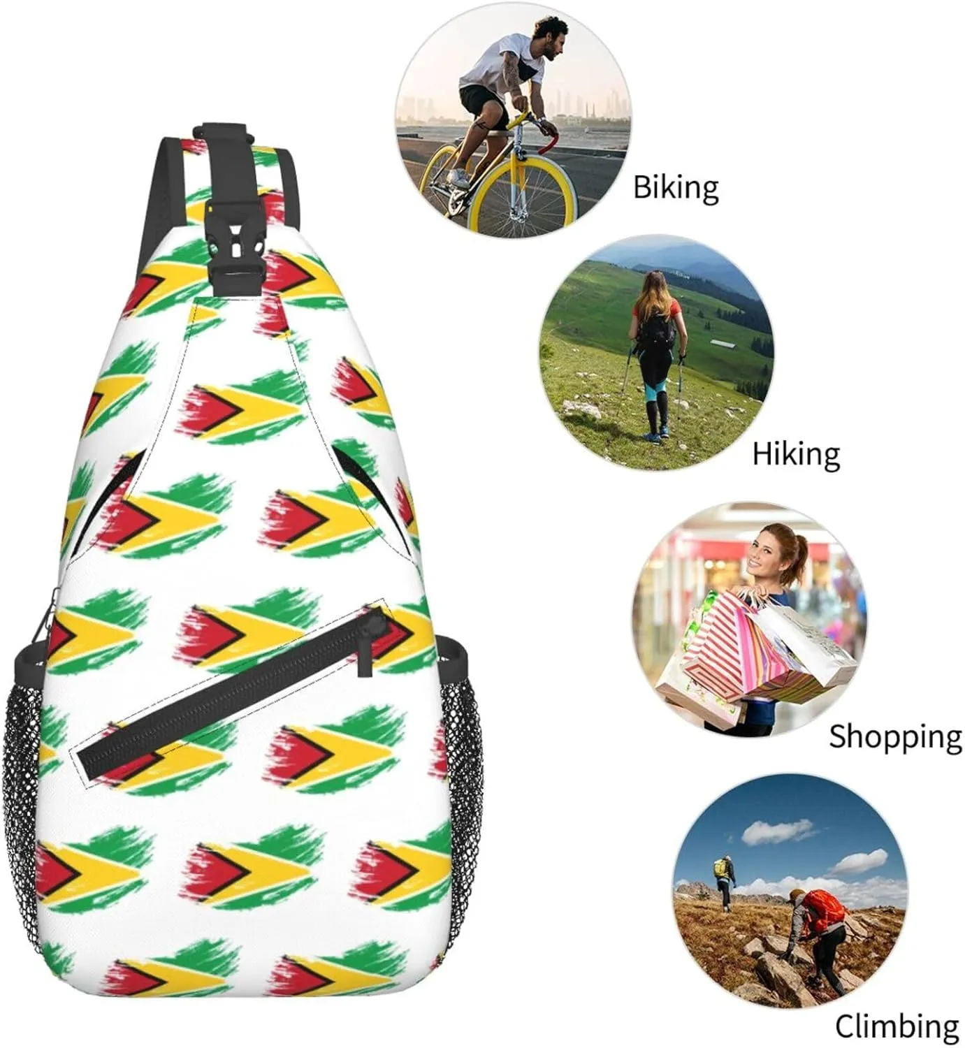 Guyana Flag Sling Bag Multipurpose Crossbody Sling Backpack For Women Men Travel Cycling Hiking Shoulder Bag