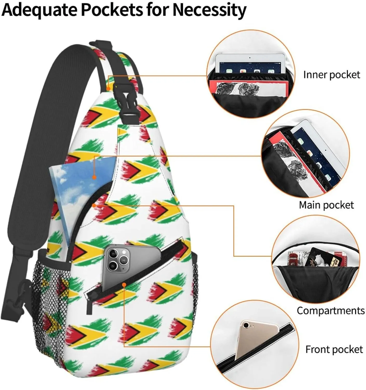 Guyana Flag Sling Bag Multipurpose Crossbody Sling Backpack For Women Men Travel Cycling Hiking Shoulder Bag