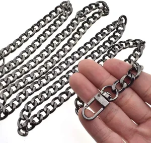 HAHIYO Purse Chain Strap Length 55.1 inches Bright Black for Shoulder Cross Body Sling Purse Handbag Clutch Replacement Strap Comfortable Flat 0.4” Wide Enough 2.4mm Extra Thick Metal Strap 1 Pack
