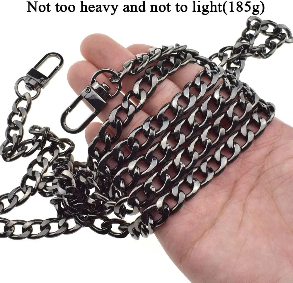 HAHIYO Purse Chain Strap Length 55.1 inches Bright Black for Shoulder Cross Body Sling Purse Handbag Clutch Replacement Strap Comfortable Flat 0.4” Wide Enough 2.4mm Extra Thick Metal Strap 1 Pack