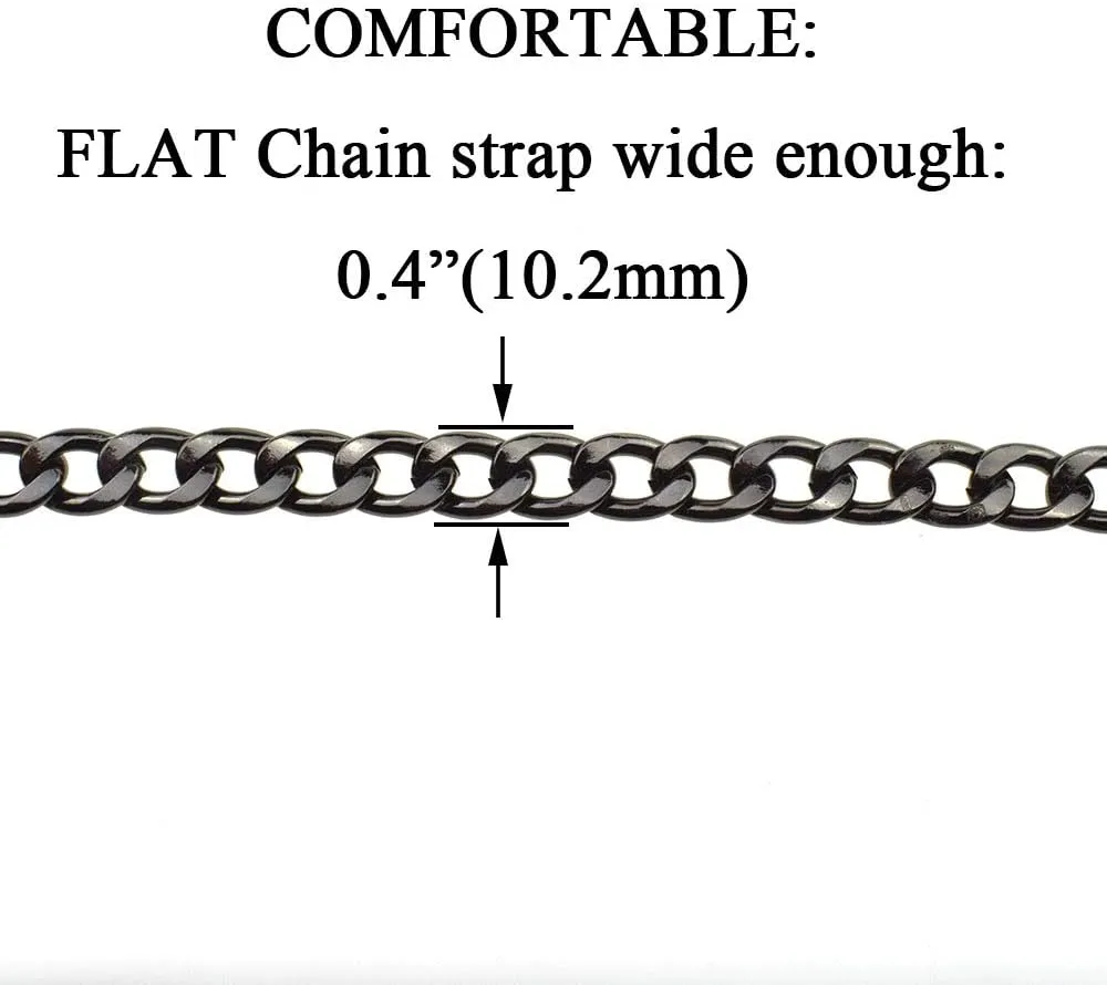 HAHIYO Purse Chain Strap Length 55.1 inches Bright Black for Shoulder Cross Body Sling Purse Handbag Clutch Replacement Strap Comfortable Flat 0.4” Wide Enough 2.4mm Extra Thick Metal Strap 1 Pack