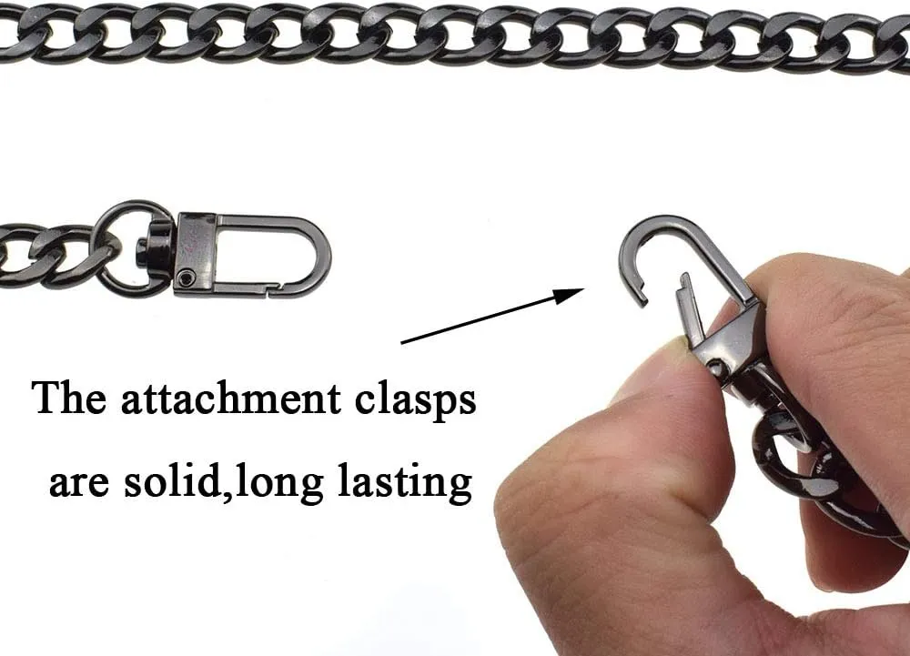 HAHIYO Purse Chain Strap Length 55.1 inches Bright Black for Shoulder Cross Body Sling Purse Handbag Clutch Replacement Strap Comfortable Flat 0.4” Wide Enough 2.4mm Extra Thick Metal Strap 1 Pack