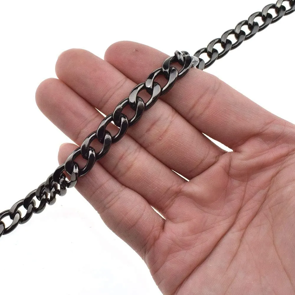 HAHIYO Purse Chain Strap Length 55.1 inches Bright Black for Shoulder Cross Body Sling Purse Handbag Clutch Replacement Strap Comfortable Flat 0.4” Wide Enough 2.4mm Extra Thick Metal Strap 1 Pack