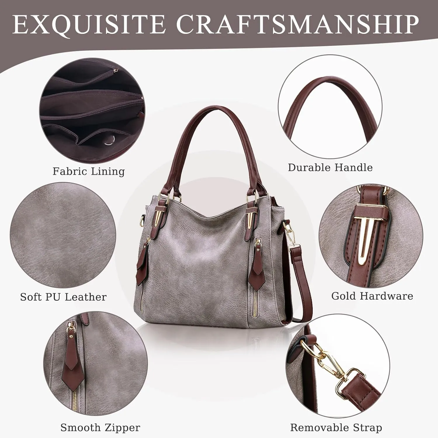 Handbags for Women Faux Leather Top Handle Shoulder Bags with Detachable Strap Medium Size