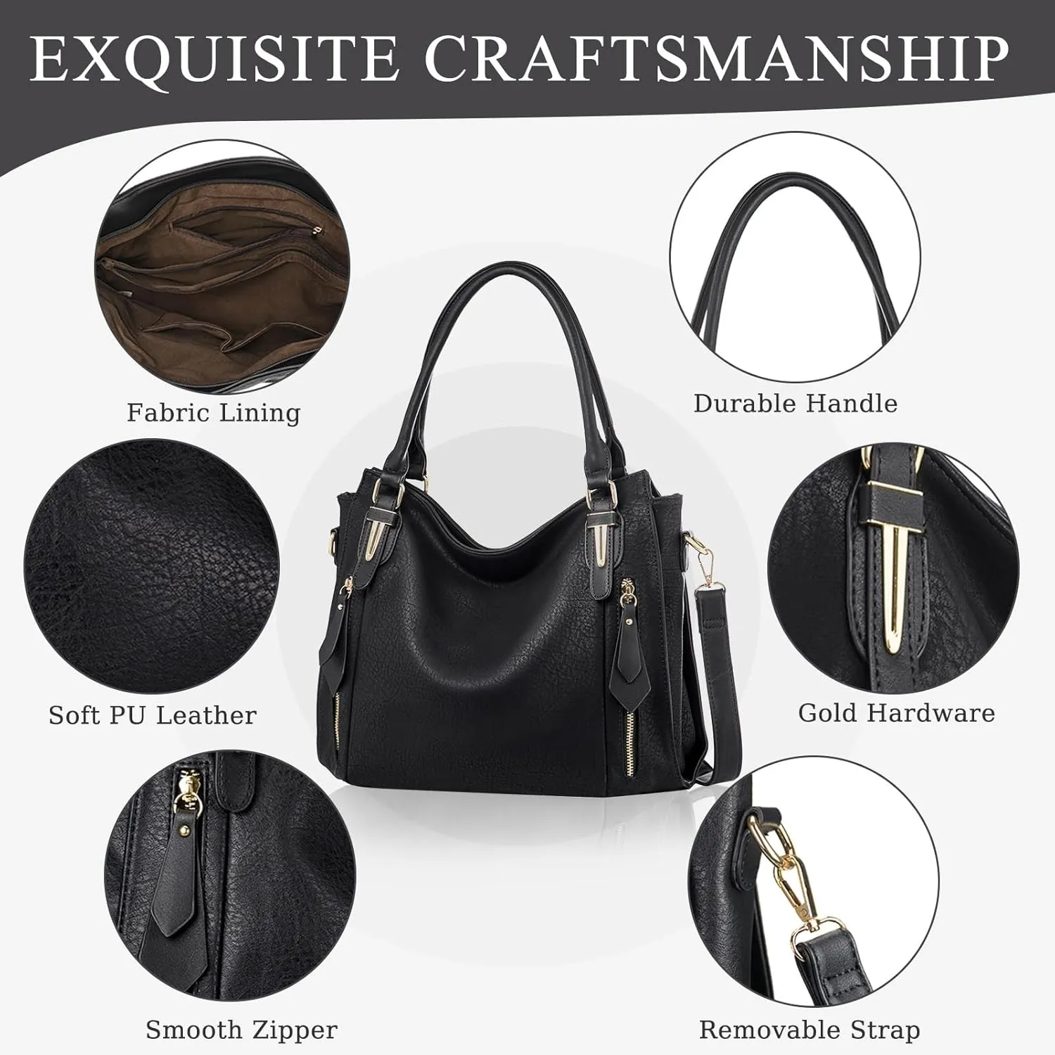 Handbags for Women Faux Leather Top Handle Shoulder Bags with Detachable Strap Medium Size