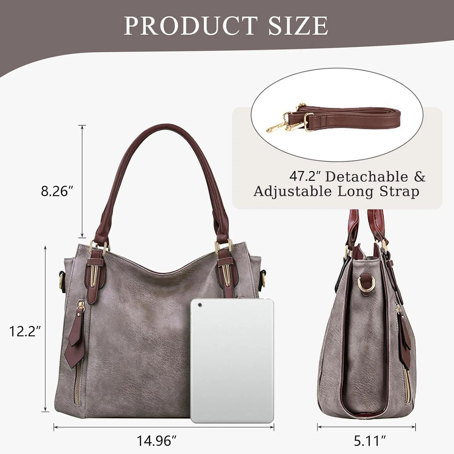 Handbags for Women Faux Leather Top Handle Shoulder Bags with Detachable Strap Medium Size