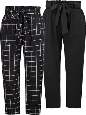 Hanna Nikole Women's Plus Size Elastic Waist Self-Tie Belted Pencil Pants Ankle Length Casual Pants with Pockets