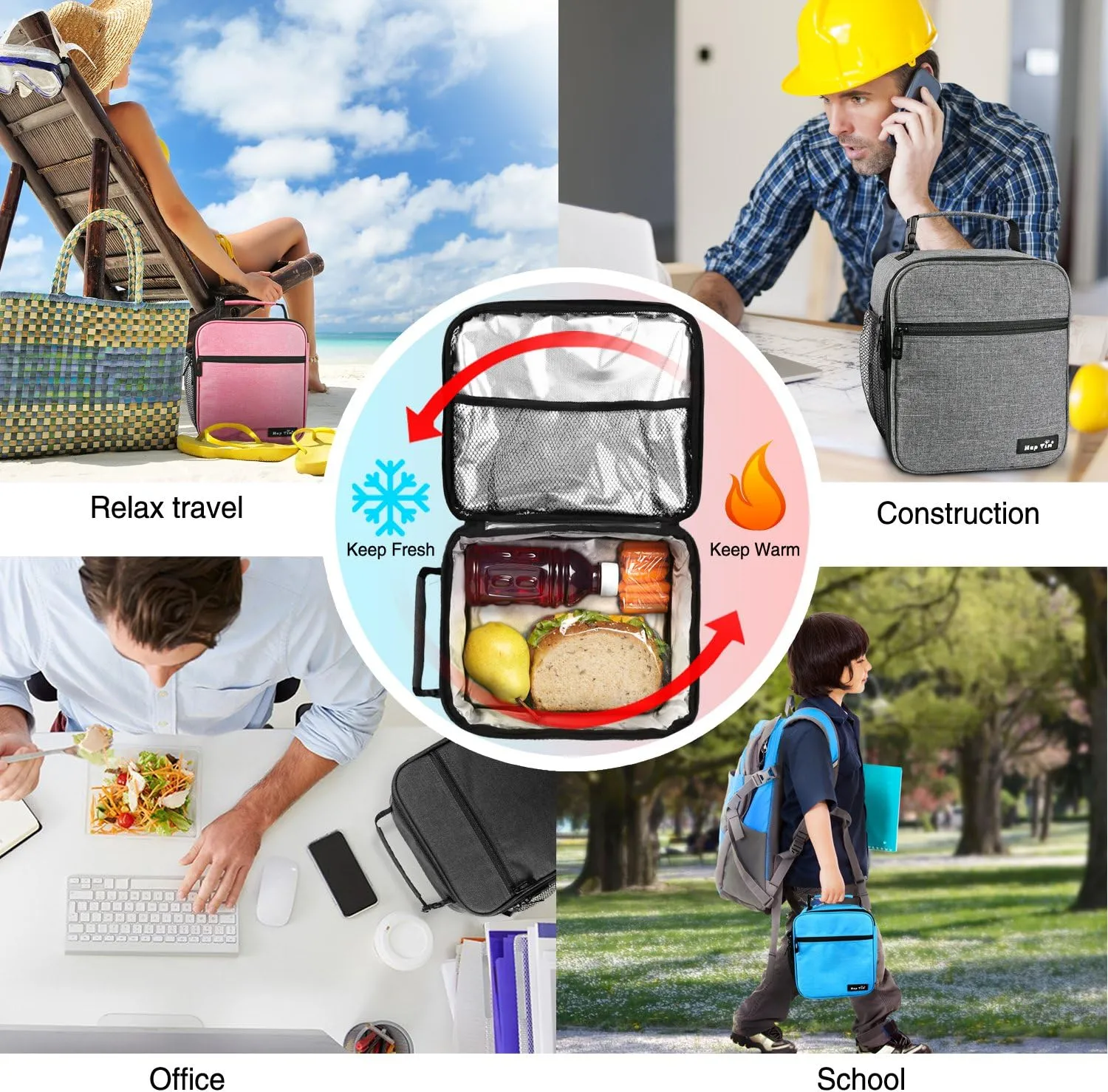 Hap Tim Insulated Lunch Box for Men, Reusable Lunch Bag for Women, Spacious Lunchbox Adult (18654-G)