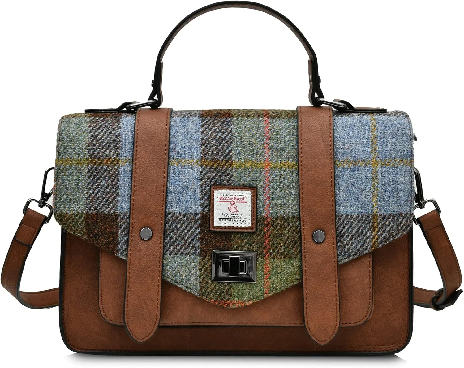 Harris tweed Chestnut-Blue Large Satchel