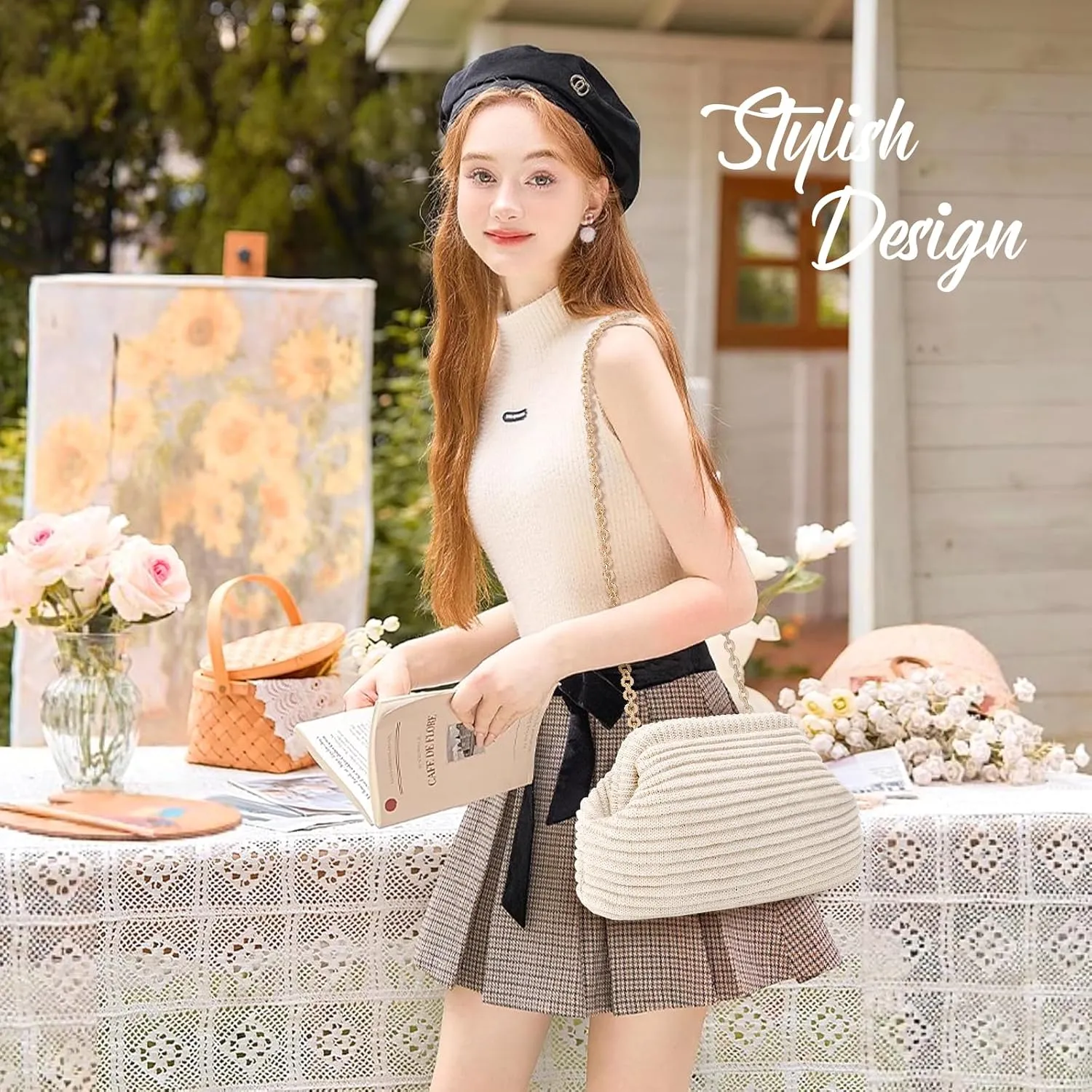 hatisan Crochet Clutch Purses for Women Knit Evening Bag Handbag Shoulder Crossbody Bag for Wedding Party