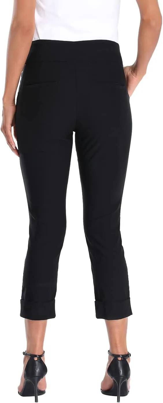 HDE Pull On Capri Pants for Women with Pockets Elastic Waist Cropped Work Pants