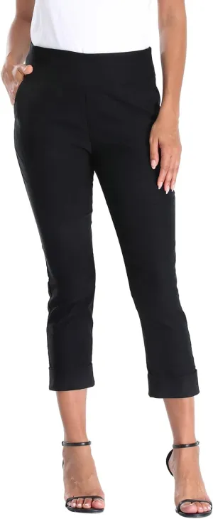 HDE Pull On Capri Pants for Women with Pockets Elastic Waist Cropped Work Pants