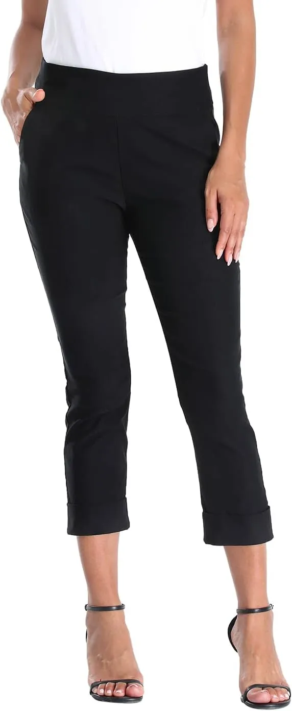 HDE Pull On Capri Pants for Women with Pockets Elastic Waist Cropped Work Pants
