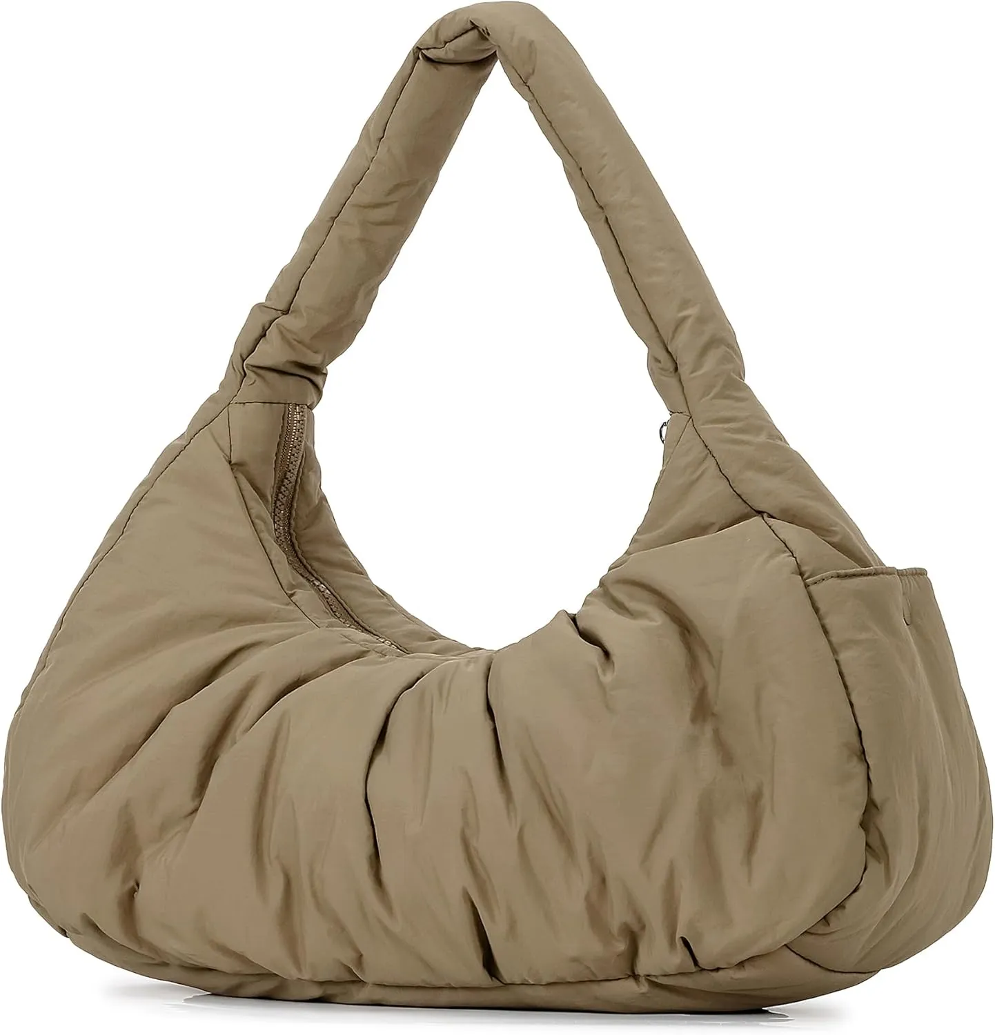 Herald Ruched Puffer Shoulder Bag for Women, Nylon Lightweight Puffy Cloud Crescent Carryall Hobo Handbag Soft Purse