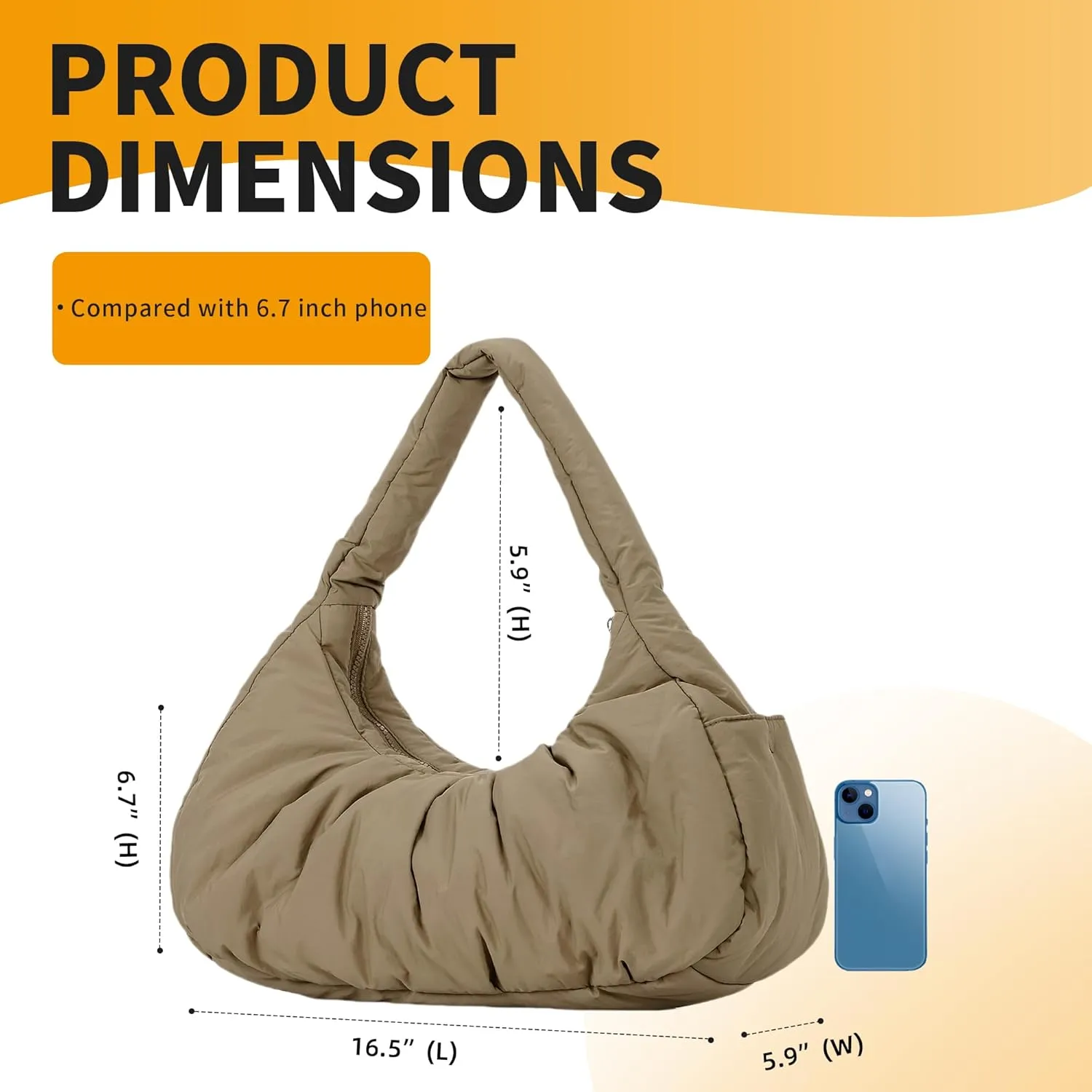 Herald Ruched Puffer Shoulder Bag for Women, Nylon Lightweight Puffy Cloud Crescent Carryall Hobo Handbag Soft Purse