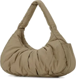 Herald Ruched Puffer Shoulder Bag for Women, Nylon Lightweight Puffy Cloud Crescent Carryall Hobo Handbag Soft Purse