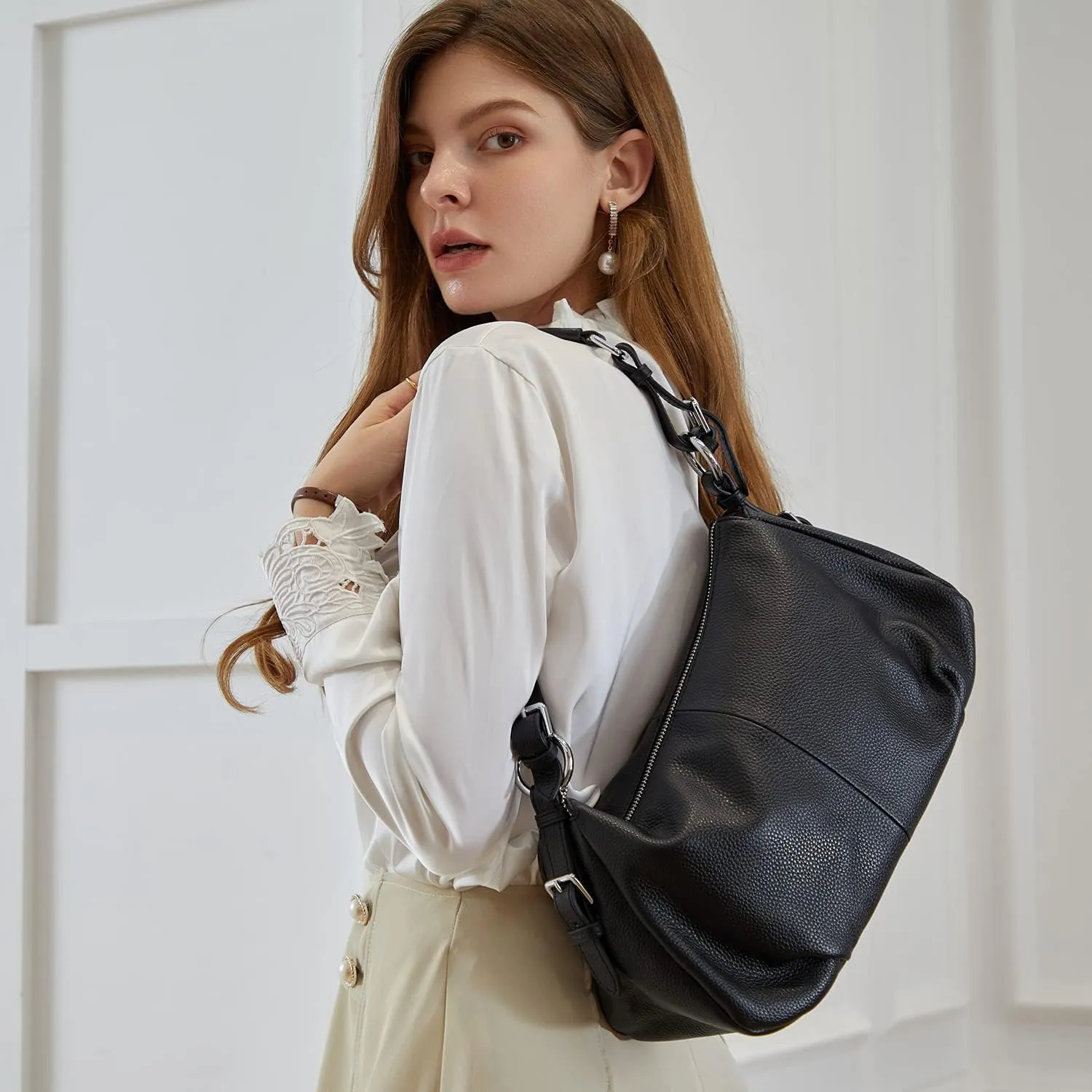 HESHE Leather Purses and Handbags Hobo Shoulder Bags Tote Bag Crossbody Purse Ladies Designer Satchel Bags