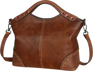 HESHE Leather Purses for Women Satchel Bag Designer Handbag Vintage Top Handle Purse Crossbody Bag Hobo Handbags