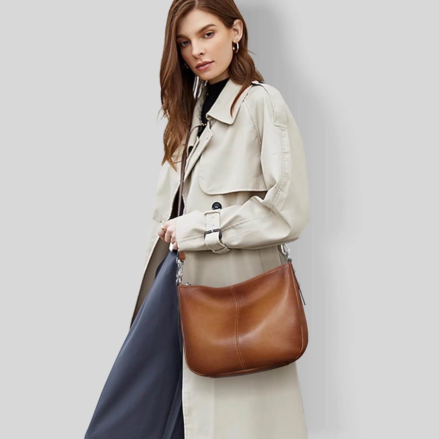 HESHE Women's Leather Purses Shoulder Bags Crossbody Purses Hobo Bags Medium Cross Body Handbags Sling Bag Crescent Purse