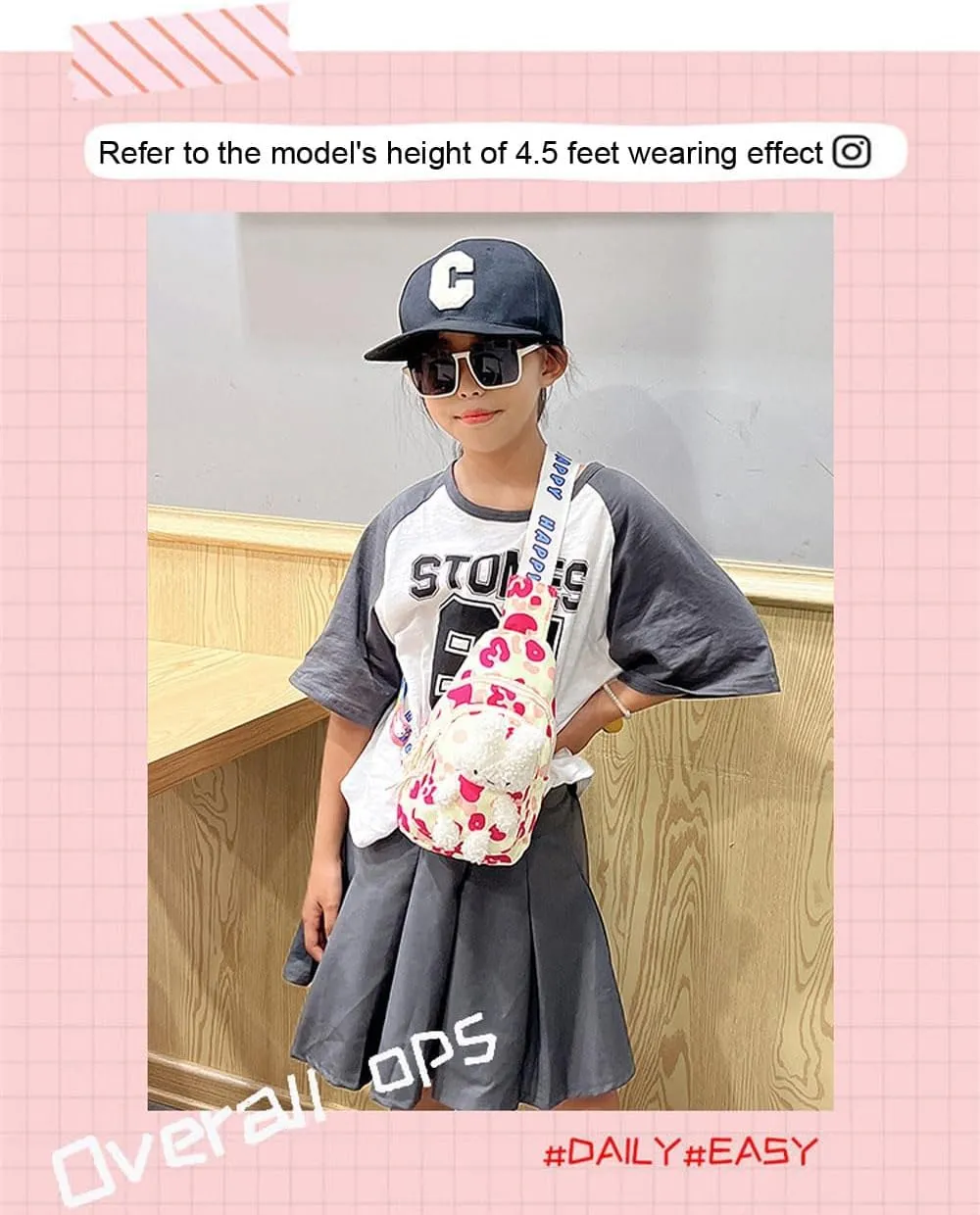 Hiflyer Kids Sling Bag - Kawaii Backpack, Crossbody Bag & Mini Backpack for Girls (Pink)