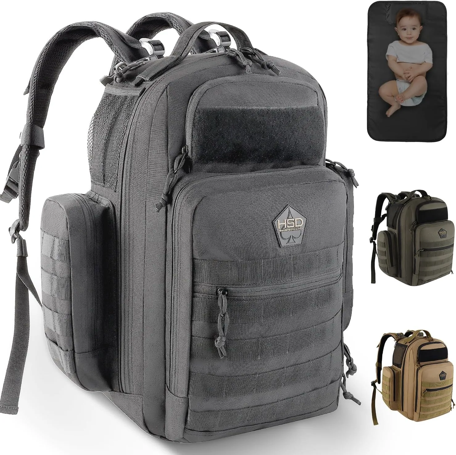 HighSpeedDaddy - Baby Diaper Backpack, Military-Grade, Waterproof, Compact Baby Travel Bag w/Stroller Straps & Tablet Sleeve