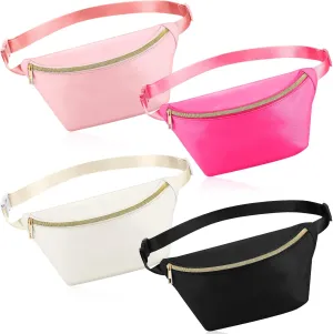 Hillban 4 Pcs Fanny Packs Adjustable Nylon Preppy Waist Packs Bag Water Resistant Classic Fanny Packs for Travel Women Men
