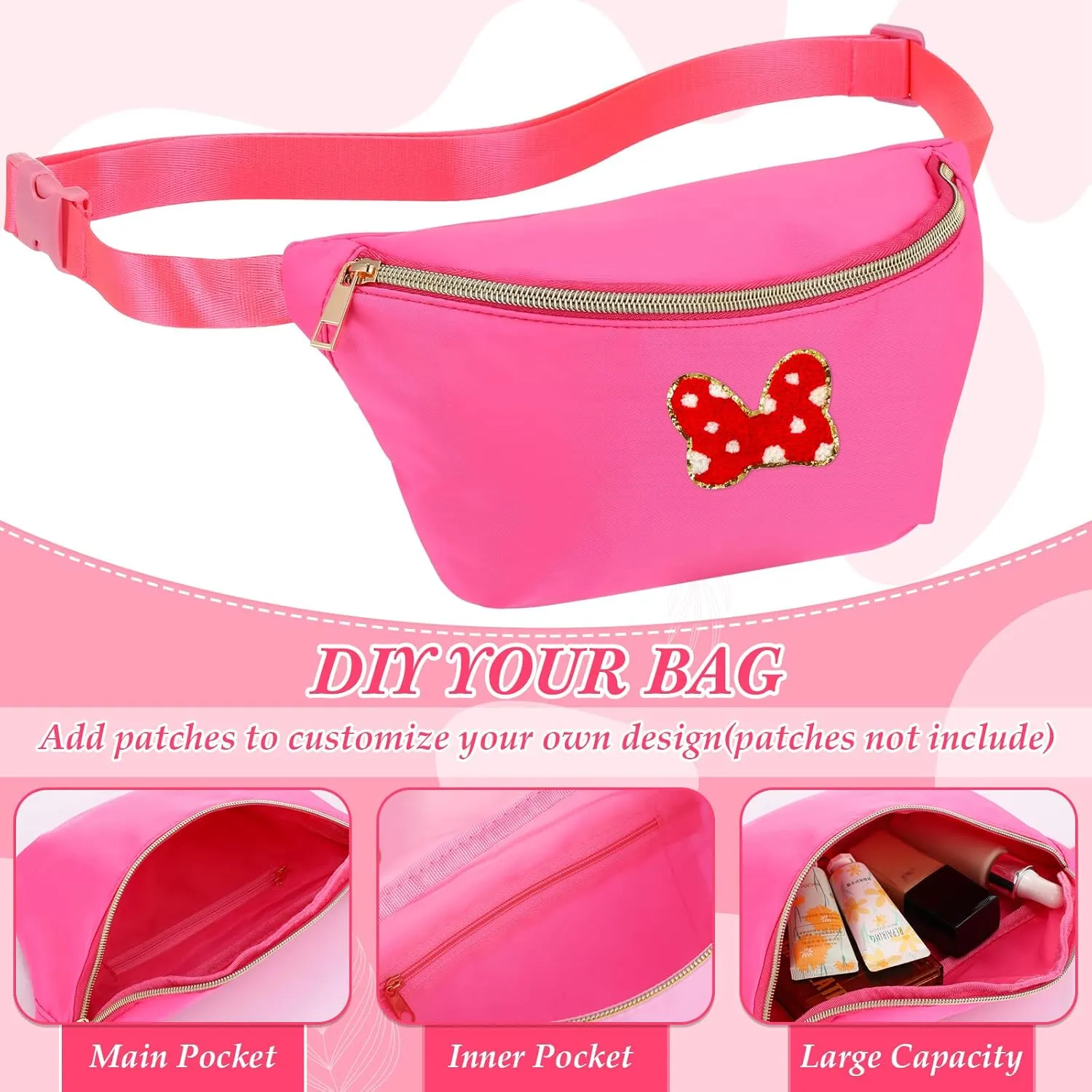 Hillban 4 Pcs Fanny Packs Adjustable Nylon Preppy Waist Packs Bag Water Resistant Classic Fanny Packs for Travel Women Men
