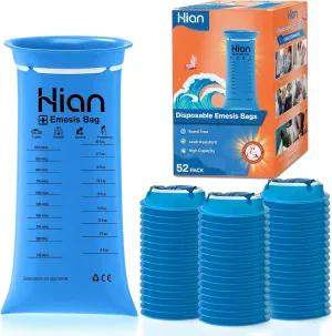 Hion Vomit Bags Disposable – 52 Pack 1000ml Emesis Bags – Leak Resistant, Medical Grade, Portable – Perfect for Motion, Car & Aircraft Sickness, Pregnant Women