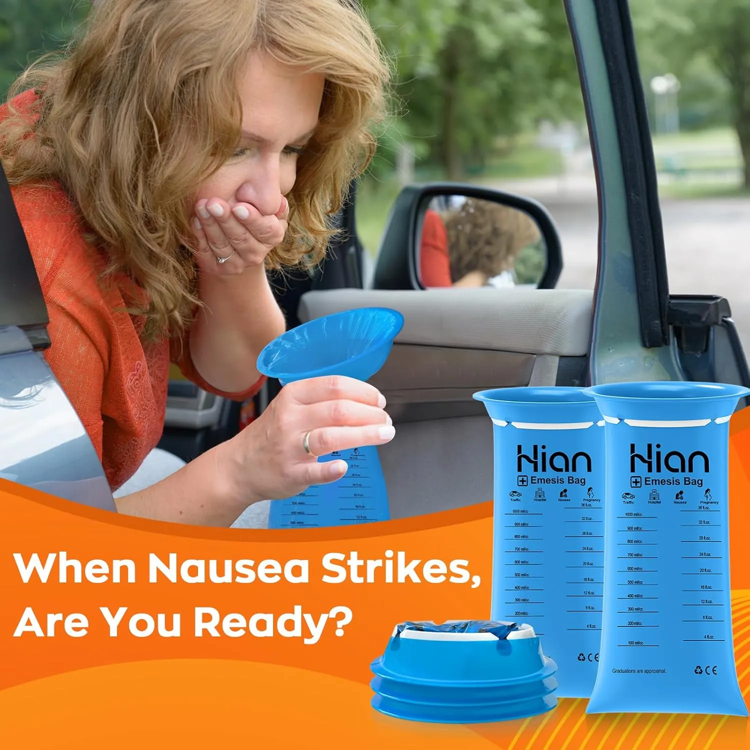 Hion Vomit Bags Disposable – 52 Pack 1000ml Emesis Bags – Leak Resistant, Medical Grade, Portable – Perfect for Motion, Car & Aircraft Sickness, Pregnant Women