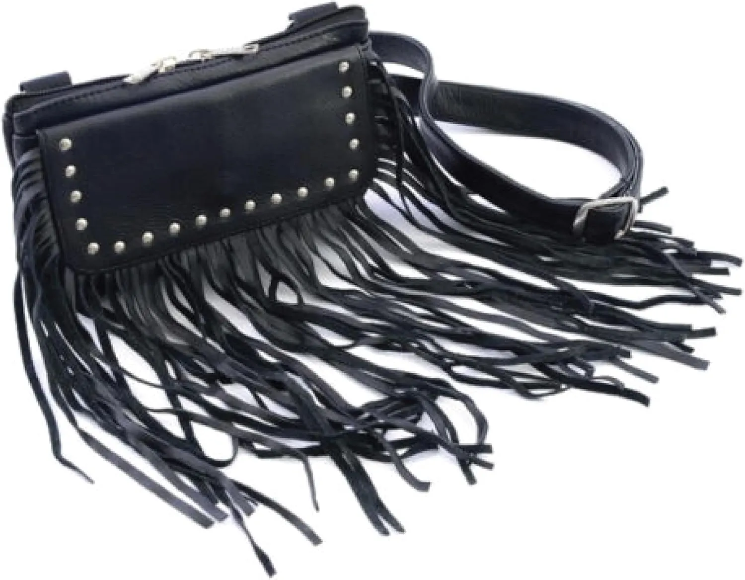 HL80151FRINGE FRINGE Women Leather Hip Clip FRINGE Purse Bag Fringe & Stud Waist Bag Fanny Pack Motorcycle