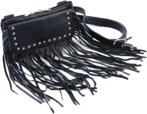 HL80151FRINGE FRINGE Women Leather Hip Clip FRINGE Purse Bag Fringe & Stud Waist Bag Fanny Pack Motorcycle