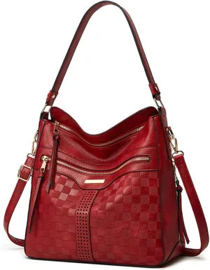 Hobo Bags for Women Stylish Checkered Pattern Crossbody Handbags Retro Large Capacity Shoulder Bag Bucket Purse
