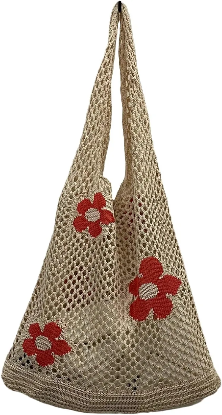 Hobo Tote Bag for Women - Contrast Color, Large Capacity, Knitted, Trendy