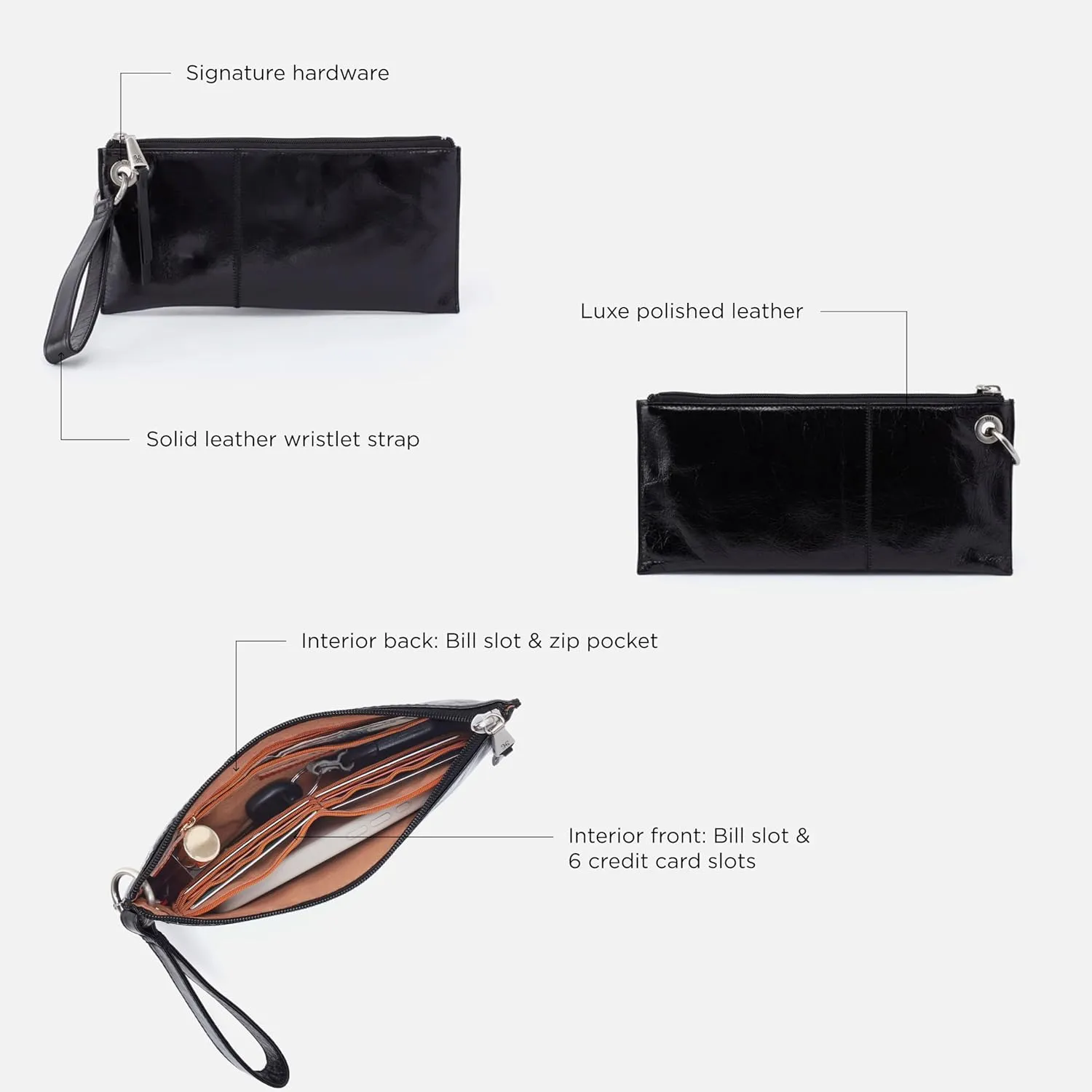 HOBO Vida Large Leather Wristlet Pouch for Women