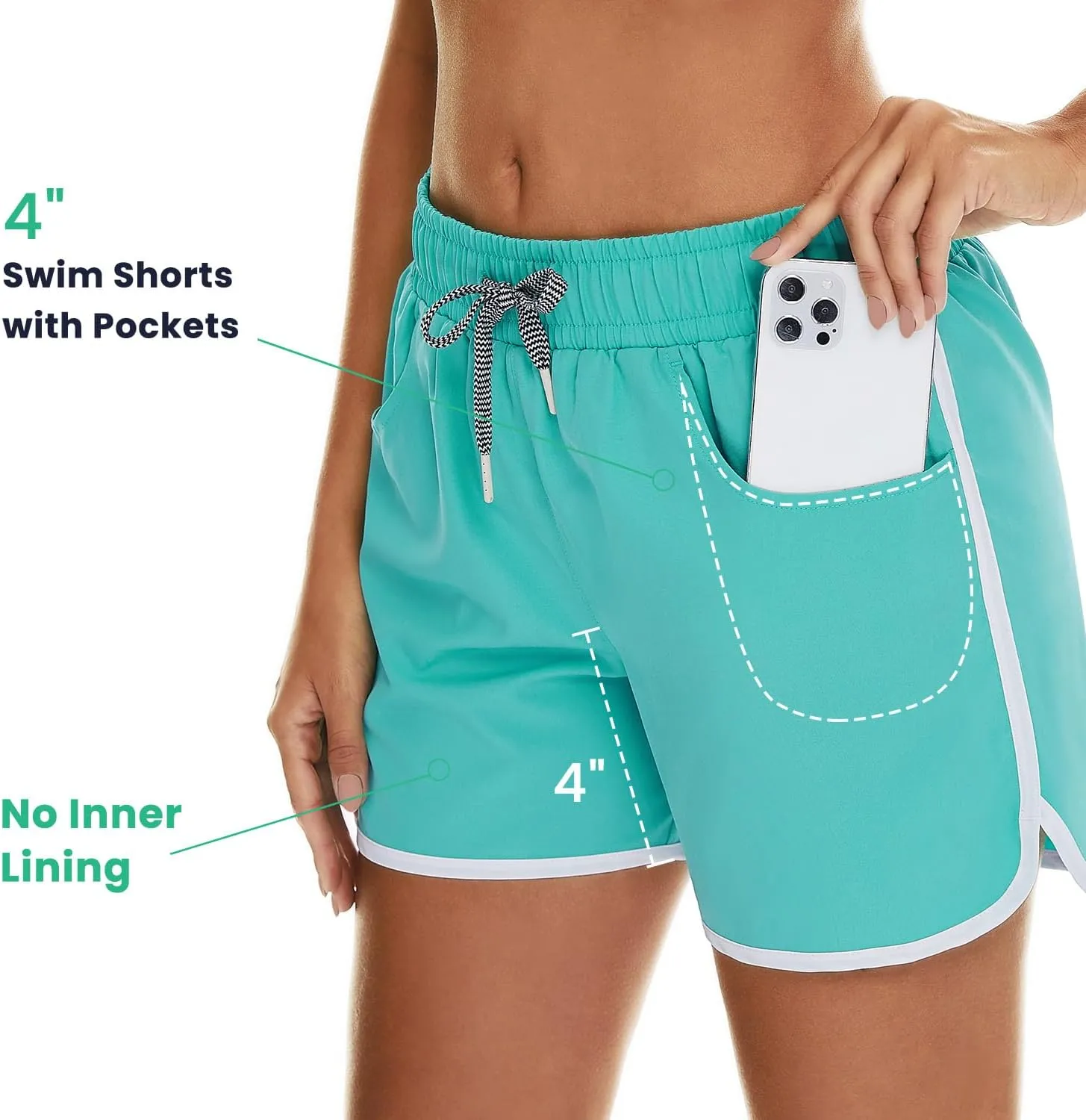HODOSPORTS Women's 4" Swim Shorts Quick Dry Board Shorts Swimsuit Bottom with Pockets