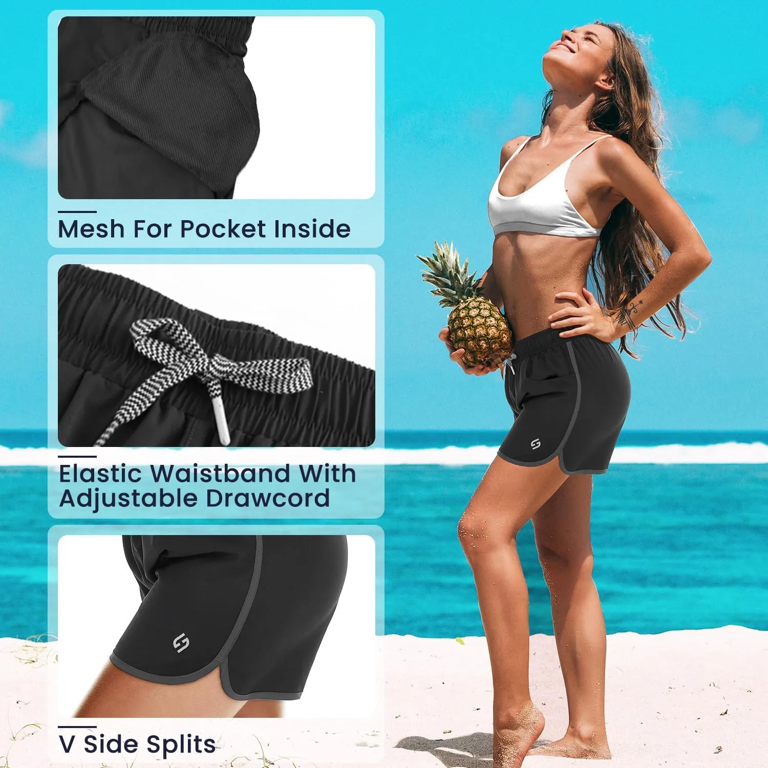 HODOSPORTS Women's 4" Swim Shorts Quick Dry Board Shorts Swimsuit Bottom with Pockets