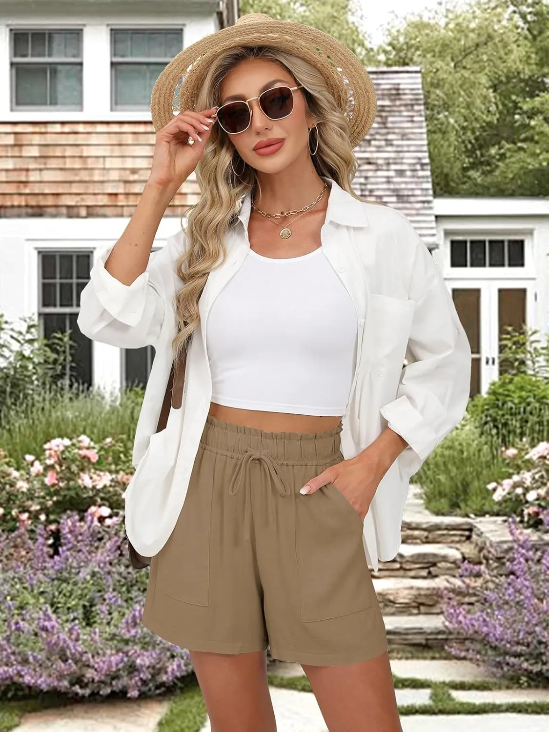 Hody Lovy Linen Beach Vacation Shorts for Women Dressy Casual Summer Outfits 2025 Comfy Trendy Clothing