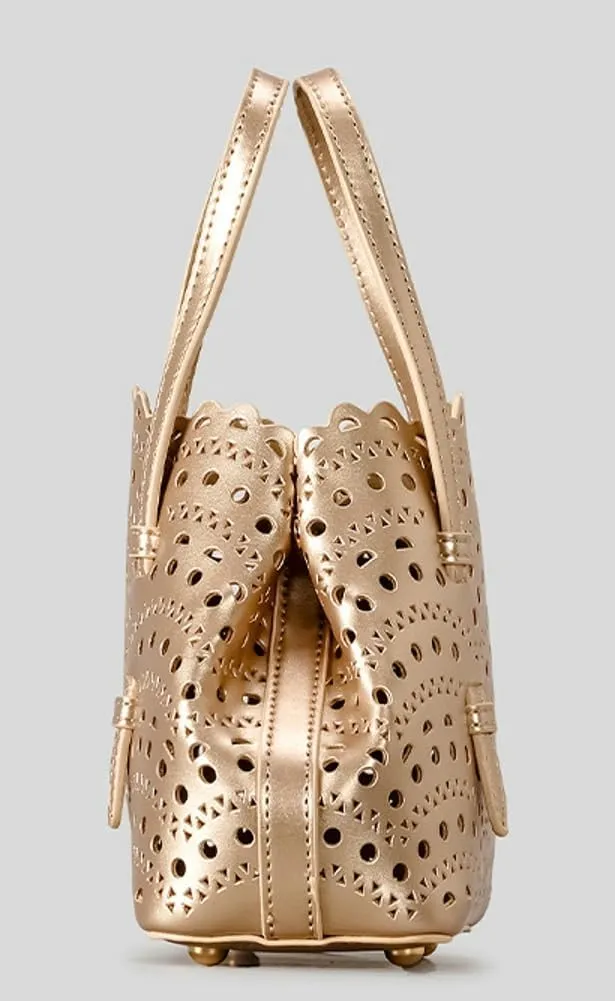 Hollow Out Small Basket Bags for Women PU Leather Handbag with Inner Bag Shoulder Crossbody Bag for Beach Summer Travel